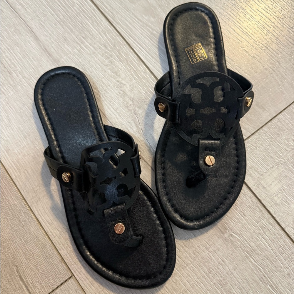 Black Sandals with Gold Accents